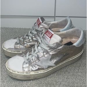 Golden Goose Silver Metallic Superstar Sneakers with White Toe